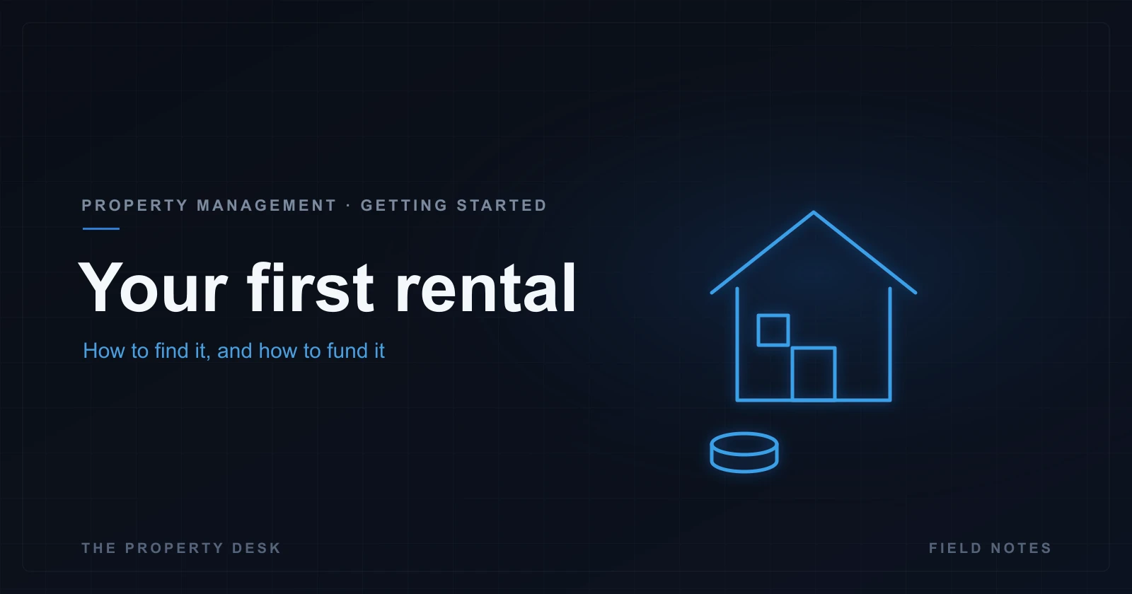 Illustration of a small two-unit house with a for-rent sign, next to a simple stack of coins and a calculator.