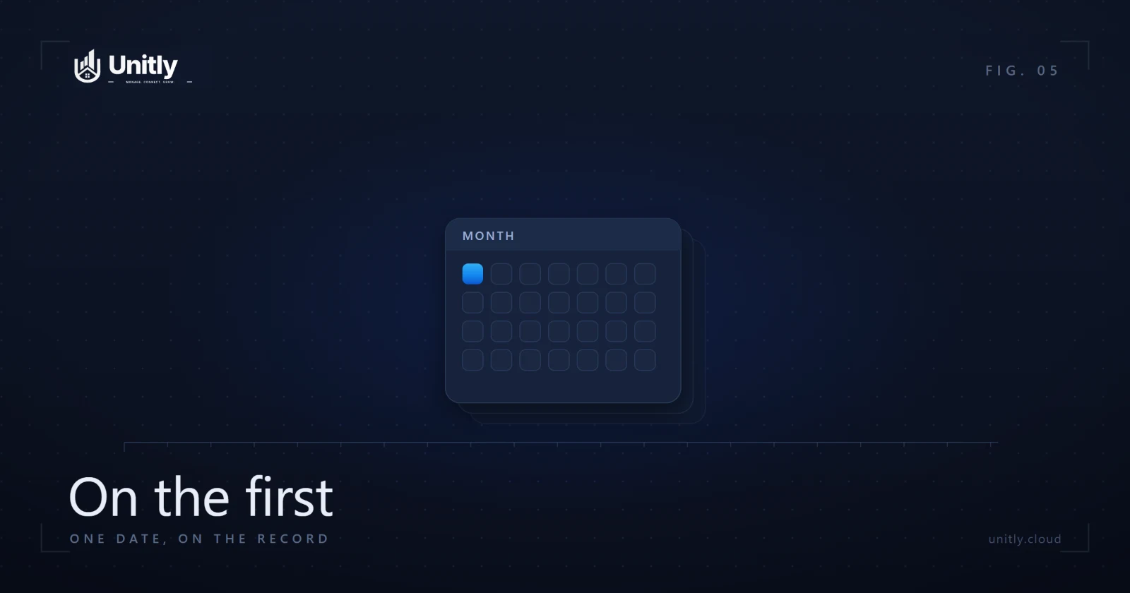 Calendar grid with one recurring rent due date highlighted across every month.