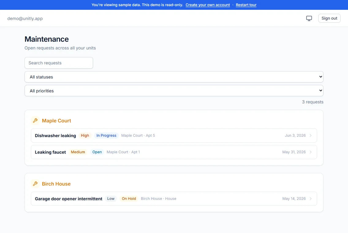 Unitly demo: A real maintenance request