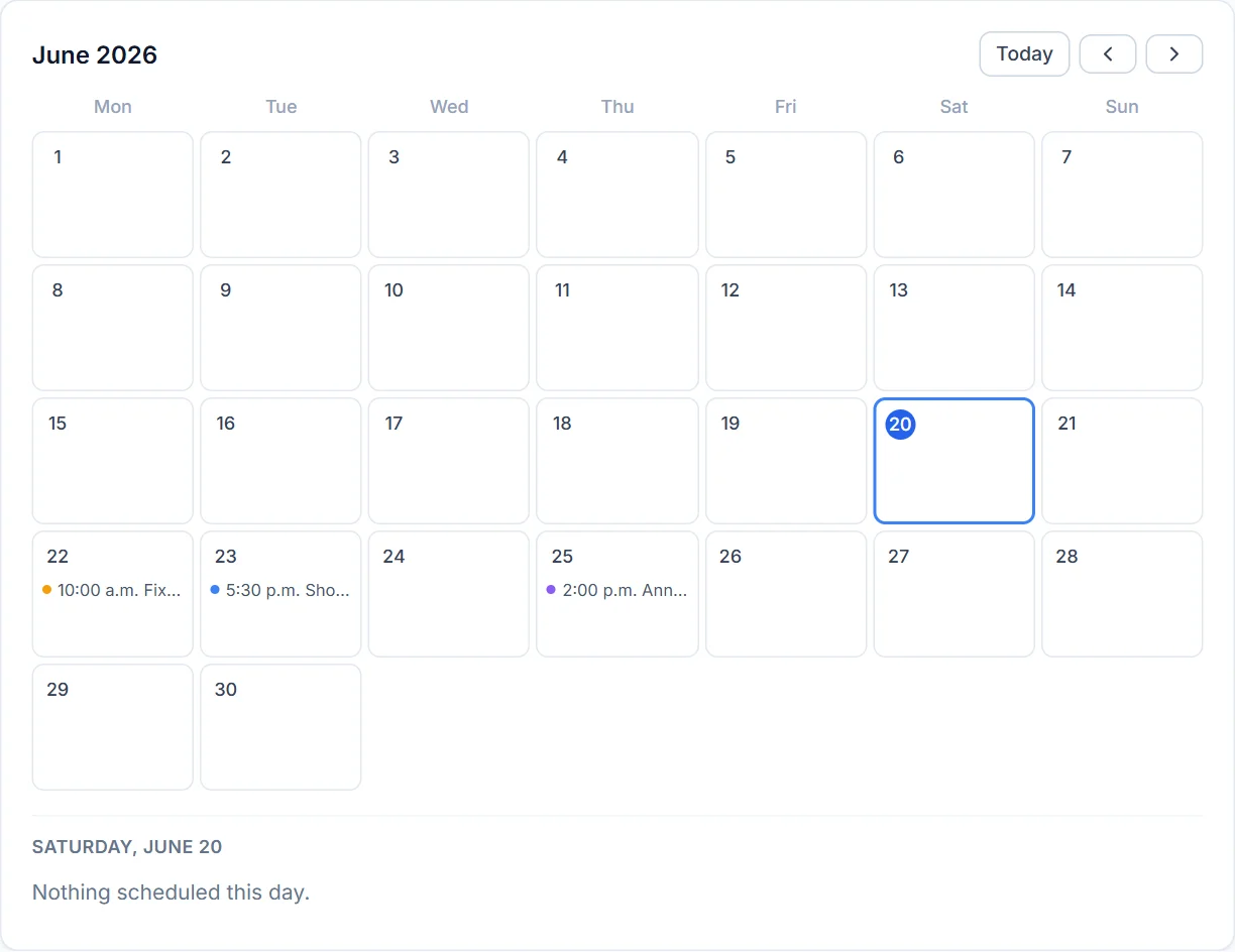Unitly demo: A scheduling calendar